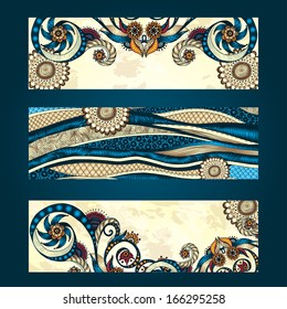 Abstract vector hand drawn ethnic pattern card set