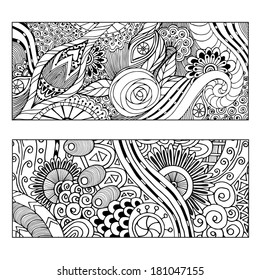 Abstract vector hand drawn ethnic pattern card set.