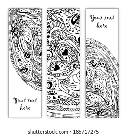 Abstract vector hand drawn ethnic pattern card set. Series of image Template frame design for card.