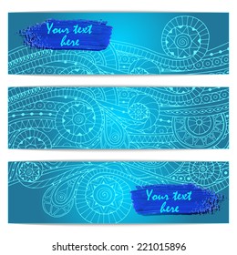 Abstract vector hand drawn ethnic pattern card set. Series of image Template frame design for card.