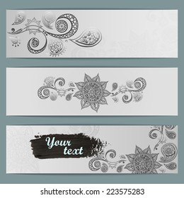 Abstract vector hand drawn ethnic pattern card set. Series of image Template frame design for card.