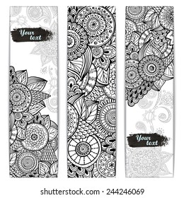 Abstract vector hand drawn ethnic pattern card set. Series of image Template frame design for card.