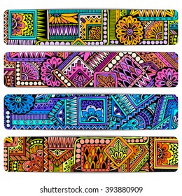 Abstract vector hand drawn ethnic pattern card set. Series of image Template frame design for card.