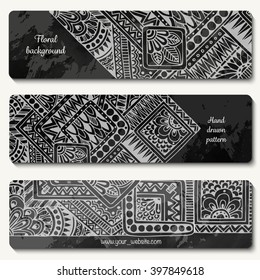 Abstract vector hand drawn ethnic pattern card set. Series of image Template frame design for card.