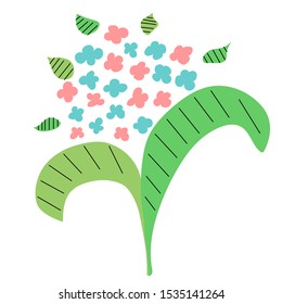 Abstract vector hand drawn floral bouquet. Colorful leaves and flowers. Design for T-shirt, textile and prints.