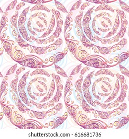 An abstract vector hand drawn floral seamless pattern with henna mehndi elements. Beautiful colorful endless background in bright colors
