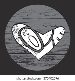 Abstract vector hand drawn gloomy heart on the wooden background.100%-Vector easy for use and edit. Vector design element for valentines day, save the date, wedding stationary.