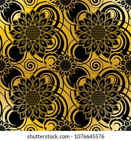 An abstract vector hand drawn golden floral seamless pattern