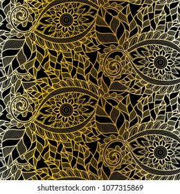 An abstract vector hand drawn golden floral seamless pattern