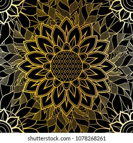 An abstract vector hand drawn golden floral seamless pattern