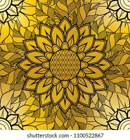An abstract vector hand drawn golden floral seamless pattern
