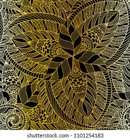 An abstract vector hand drawn golden floral seamless pattern