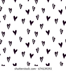 Abstract vector hand drawn hearts seamless pattern, grunge texture. Valentine's day background for print, wrapping paper, textile design, wedding cards etc.