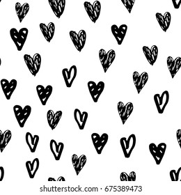 Abstract vector hand drawn hearts seamless pattern, grunge texture. Valentine's day background for print, wrapping paper, textile design, wedding cards etc.