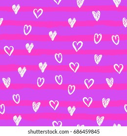 Abstract vector hand drawn hearts seamless pattern, grunge texture. Valentine's day background for print, wrapping paper, textile design, wedding cards etc.