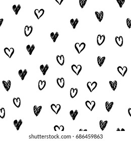 Abstract vector hand drawn hearts seamless pattern, grunge texture. Valentine's day background for print, wrapping paper, textile design, wedding cards etc.