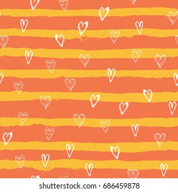 Abstract vector hand drawn hearts seamless pattern, grunge texture. Valentine's day background for print, wrapping paper, textile design, wedding cards etc.