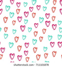 Abstract vector hand drawn hearts seamless pattern, grunge texture. Valentine's day background for print, wrapping paper, textile design, wedding cards etc.