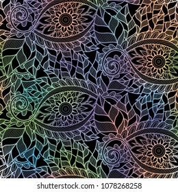 An abstract vector hand drawn holographic floral seamless pattern
