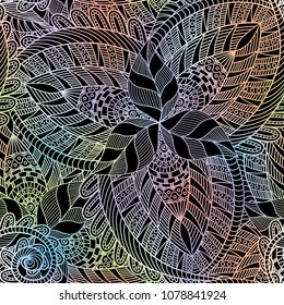 An abstract vector hand drawn holographic floral seamless pattern