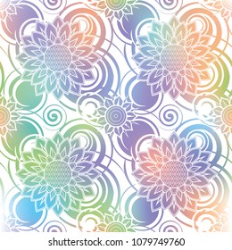 An abstract vector hand drawn holographic floral seamless pattern