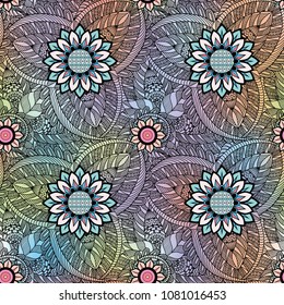 An abstract vector hand drawn holographic floral seamless pattern