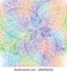 An abstract vector hand drawn holographic floral seamless pattern