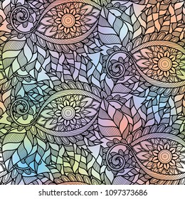 An abstract vector hand drawn holographic floral seamless pattern