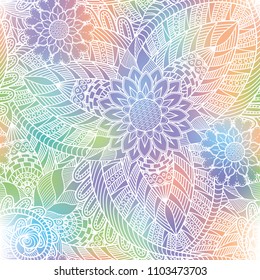 An abstract vector hand drawn holographic floral seamless pattern