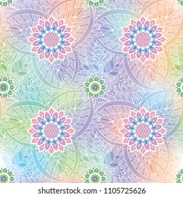 An abstract vector hand drawn holographic floral seamless pattern