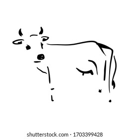 Abstract vector hand drawn image of a bull (cow). New year, farming, organic products. Banners, packaging design, greeting card