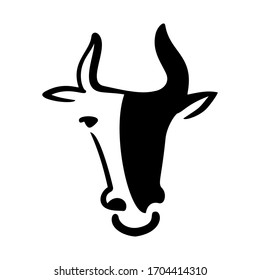 Abstract vector hand drawn image of a bull (cow). New year, farming, organic products. Banners, packaging design, greeting card