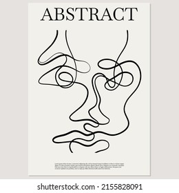 Abstract. Vector hand drawn minimalistic placard with illustration. Creative abstract artwork with human face . Template for card, poster, banner, print for t-shirt, pin, badge, patch.