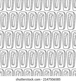 Abstract vector hand drawn seamless pattern. Rounded outline shapes with a hole inside. Repeating ornament. Black and white background. For wrapping, paper cover, textile, fabric, cloth.