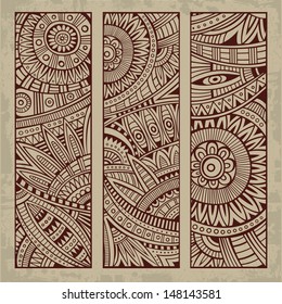 Abstract vector hand drawn vintage ethnic pattern card set. 