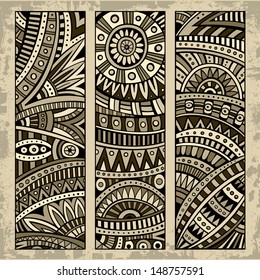 Abstract vector hand drawn vintage ethnic pattern card set. Part 1