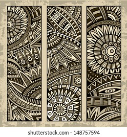 Abstract vector hand drawn vintage ethnic pattern card set. Part 2