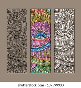 Abstract vector hand drawn vintage ethnic pattern card set.