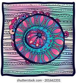 Abstract vector hand drawn vintage ethnic pattern card. Nature style.