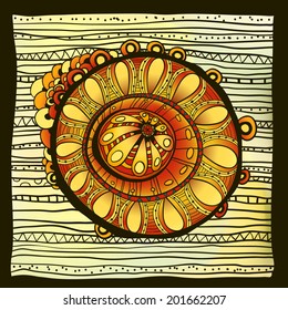 Abstract vector hand drawn vintage ethnic pattern card. Nature style. Autumn colors.