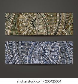 Abstract vector hand drawn vintage ethnic pattern card set.