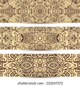 Abstract vector hand drawn vintage ethnic pattern card set