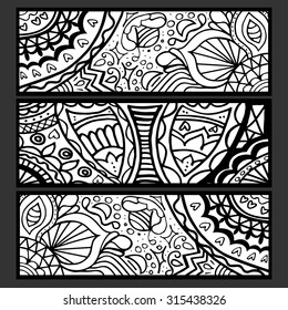 Abstract vector hand drawn vintage ethnic pattern card set