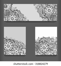 Abstract vector hand drawn vintage ethnic pattern card set