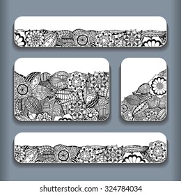 Abstract vector hand drawn vintage ethnic pattern card set