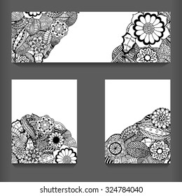 Abstract vector hand drawn vintage ethnic pattern card set