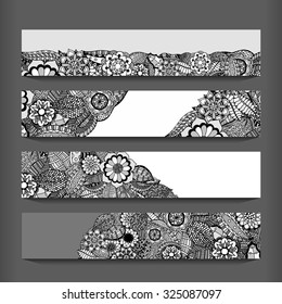 Abstract vector hand drawn vintage ethnic pattern card set
