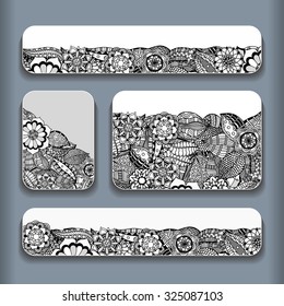Abstract vector hand drawn vintage ethnic pattern card set