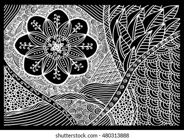 Abstract vector hand drawn vintage ethnic pattern card