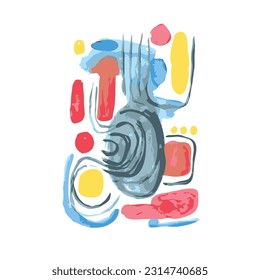 Abstract vector hand drawn watercolor background with shapes and lines. Modern illustration with red, gray and blue watercolor texture elements for social media design, banner, greeting cards